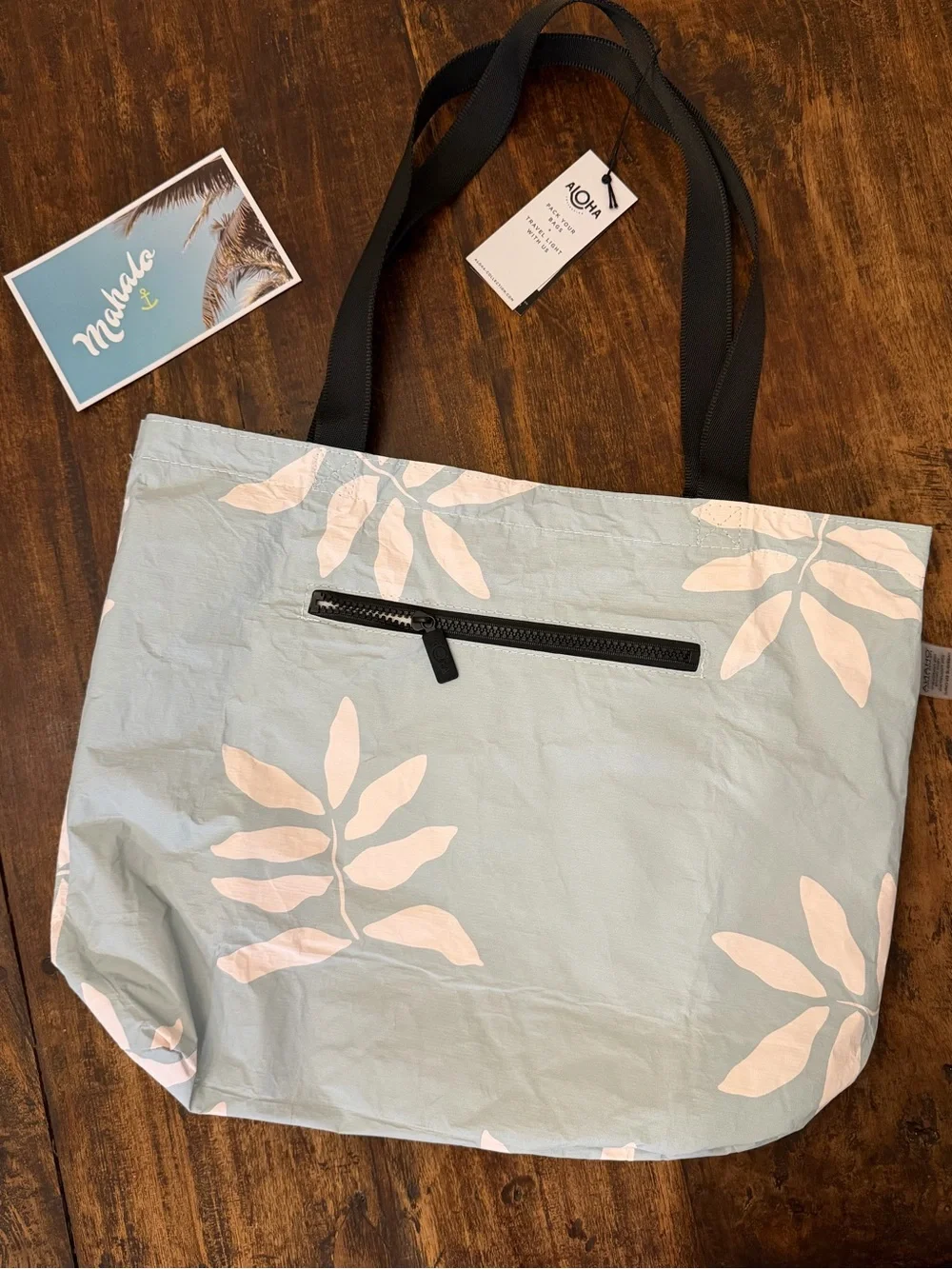 ALOHA Collection “Eve” Navy Floral Reversible Tote with Black Straps NWT